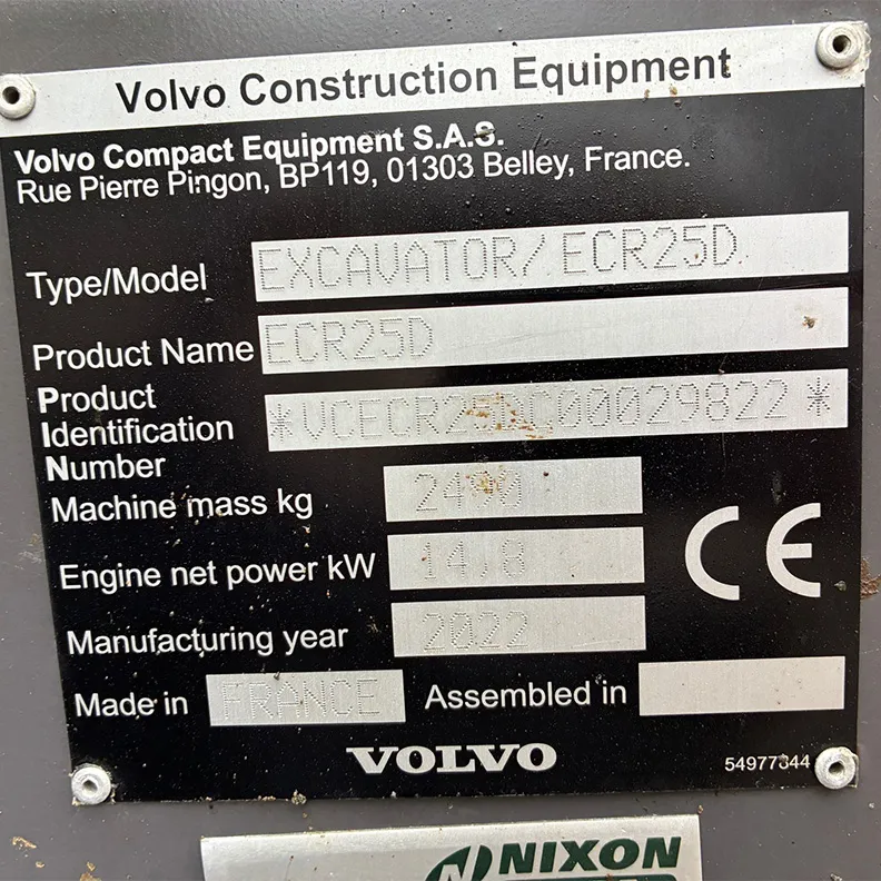 3T Excavator Volvo ECR25D 2022